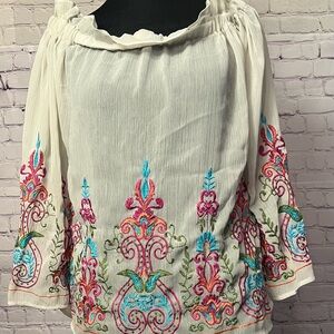 Truth Cream Embrodered 3/4 Sleeve Blouse